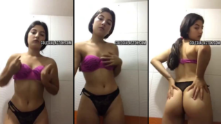 jovencita morenita super sabrosa se graba encuerandose en su habitacion
