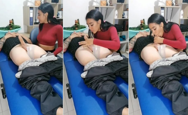 mexicana cachonda se la chupa a uno de sus amigos en su consultorio